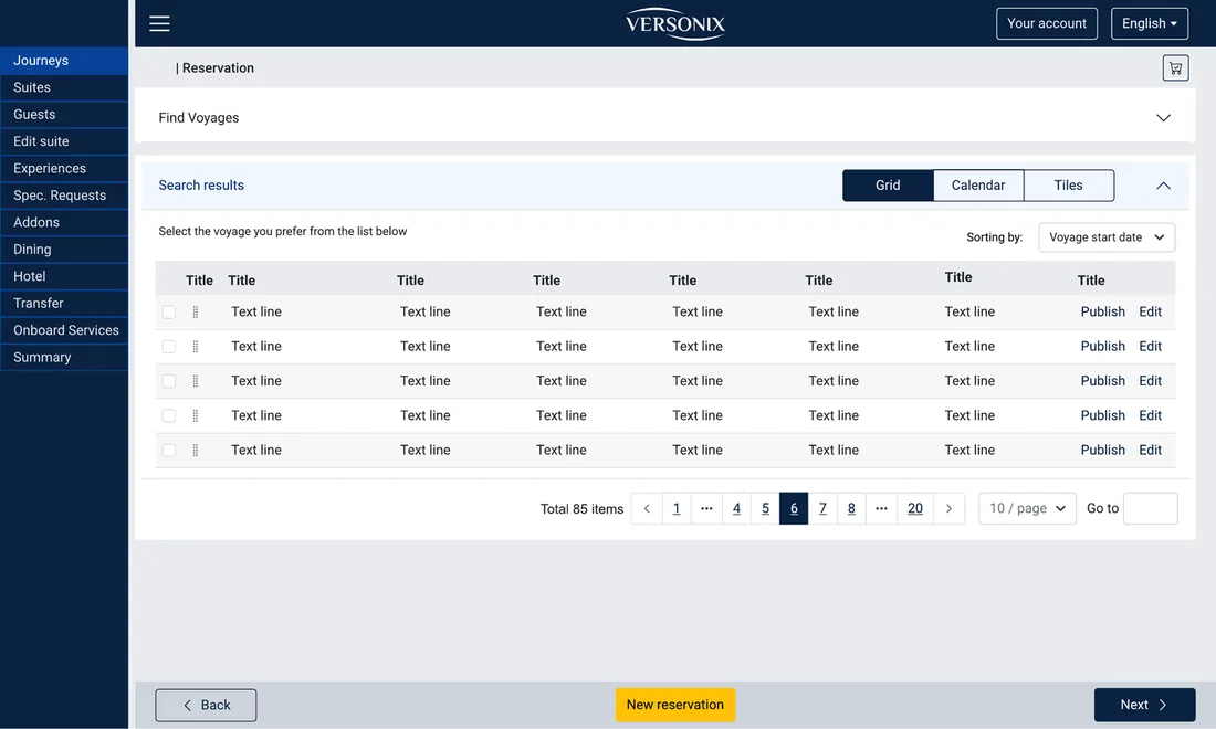 Voyage search results — grid view