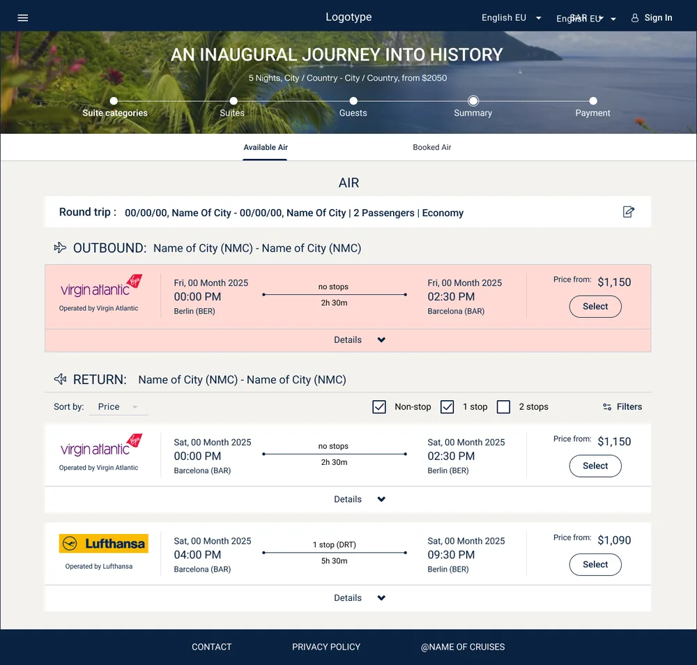 Air booking — fare selection