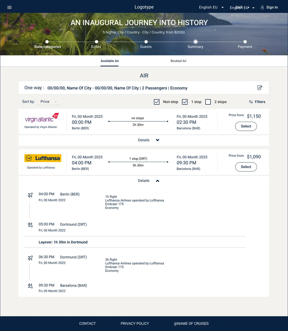 Air booking — flight results