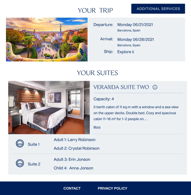 Online check-in — trip and booked cabins